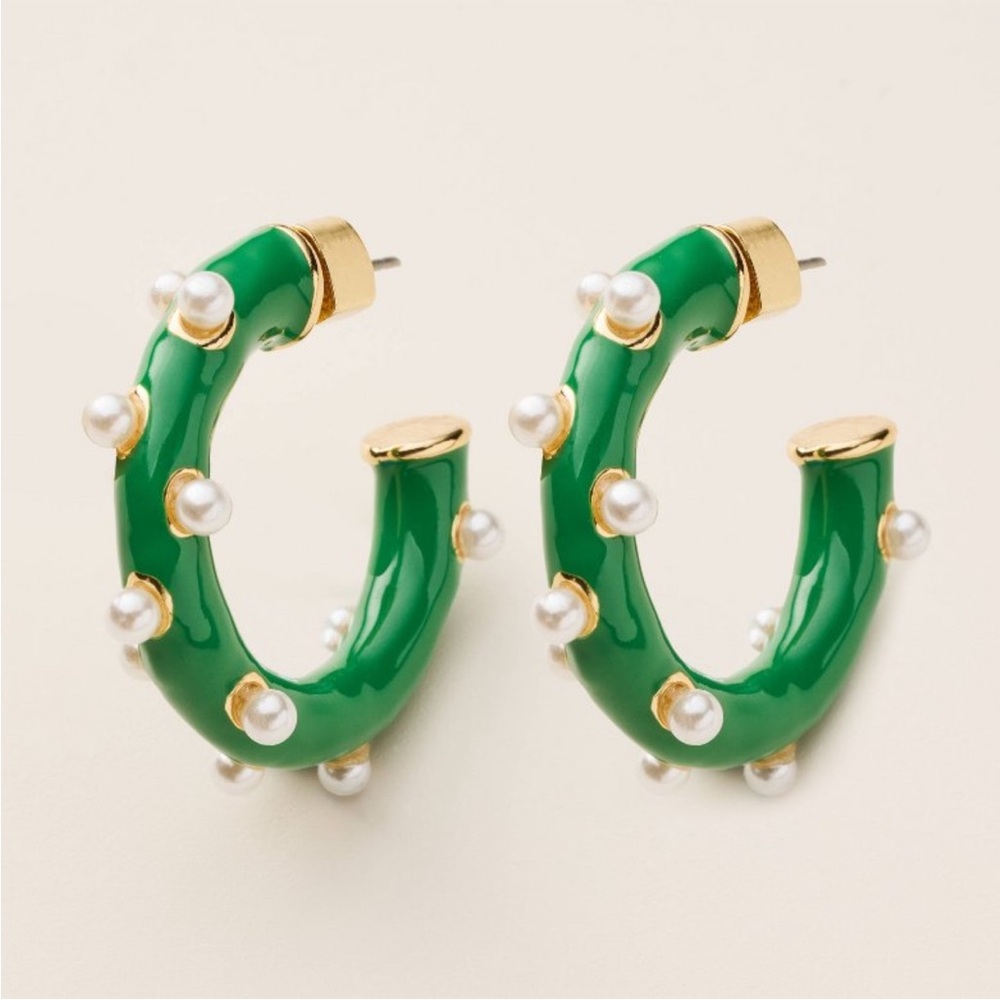 Kate Spade x Target Green Pearl Polka Dot Hoop Earrings